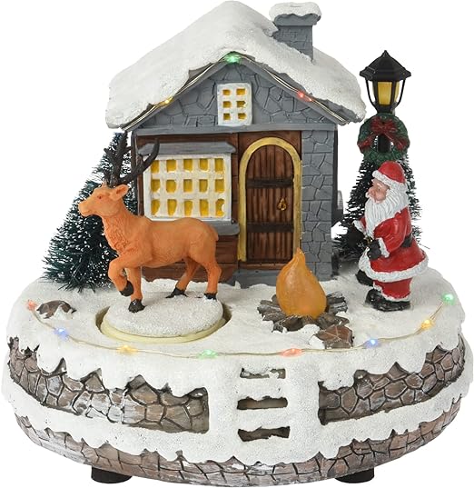Villaggio di Natale Luminoso con movimento - Casetta di Natale con Babbo Natale e renna